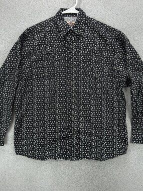 Barn Fly Vintage Pearl Snap Western Shirt Men's S Cattle Brand Print Black